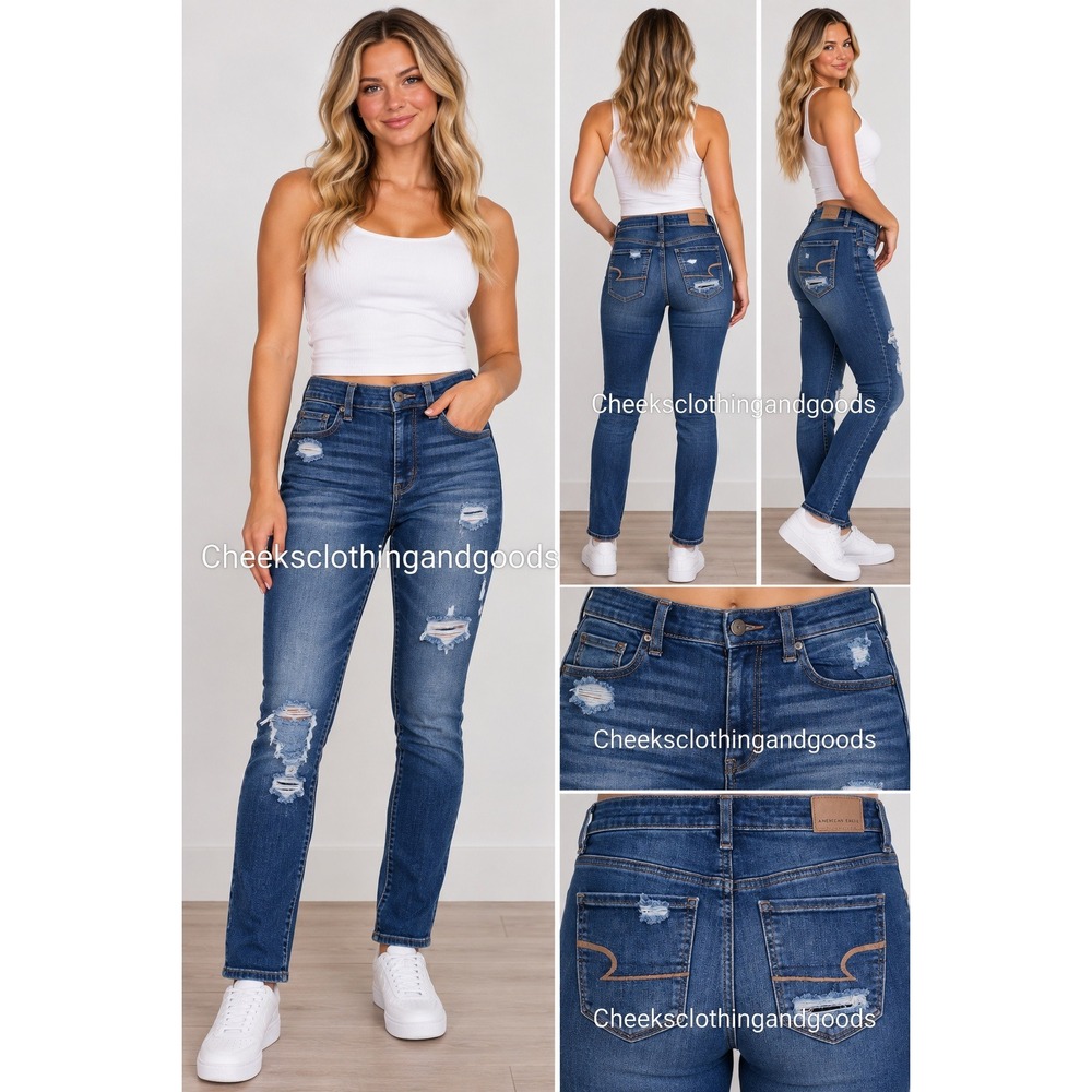American Eagle Highest Rise Jegging Dark Wash Distressed Ripped Jeans Size 6 Reg